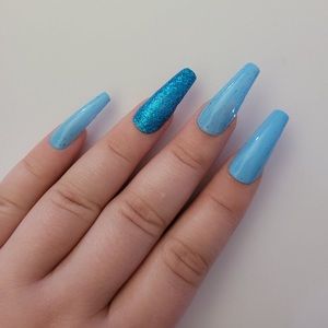 Blue glitter press on nails - Custom Sizes